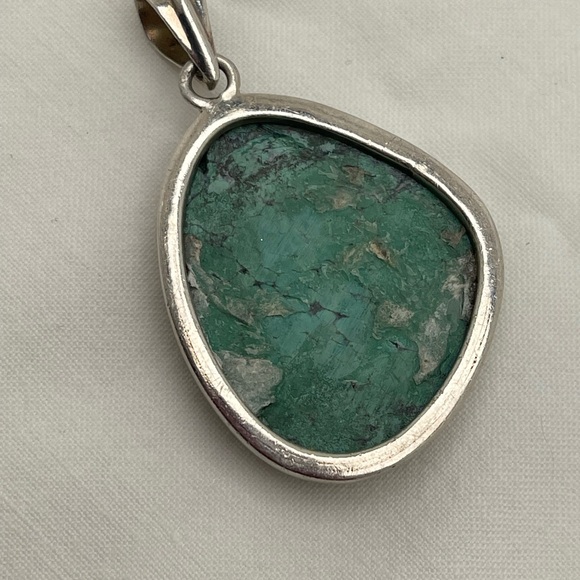 Natural Turquoise Pendant in Sterling Bezel - Picture 2 of 4